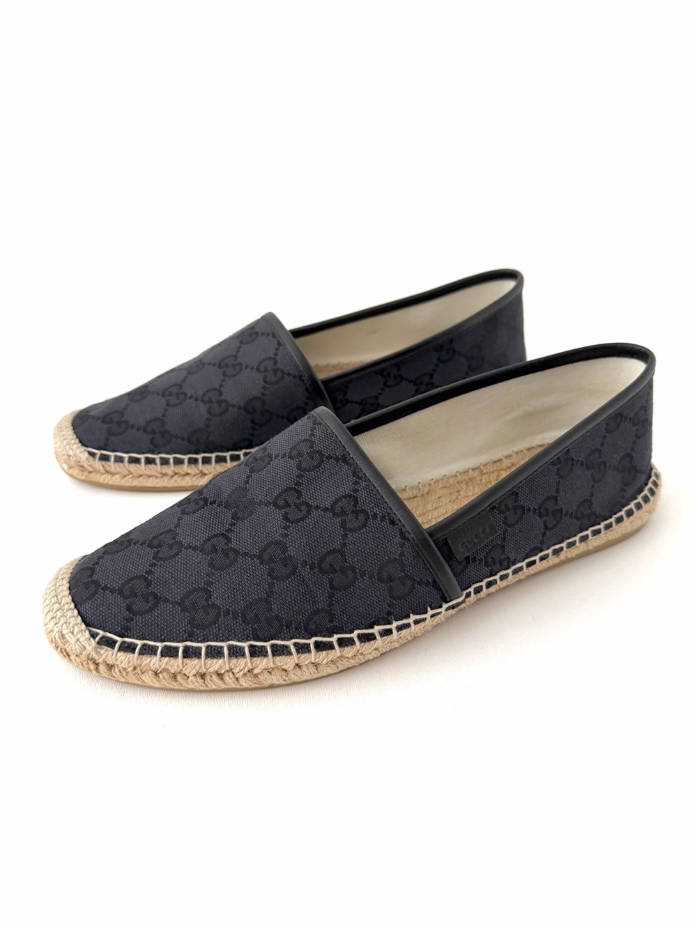 GUCCI | GG Canvas‎ Espadrille Flats Black Monogram Logo Jute Slip On EU 41